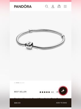 Pandora Moments Barrel Clasp Snake Chain Bracelet Letter H Charm Sterling silver